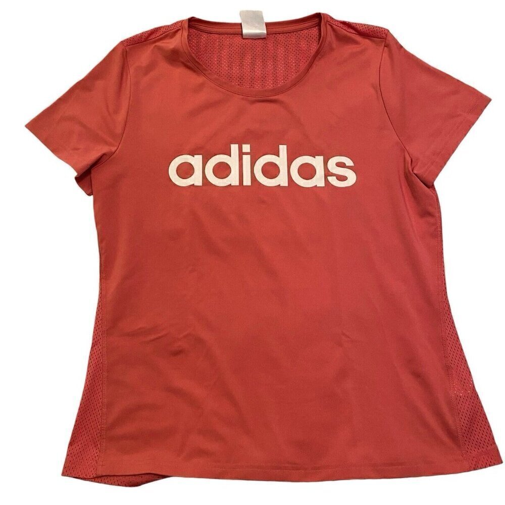 Adidas Women's Scoop Neck Top Size Large Pink Melon Logo Graphic * READ Color*